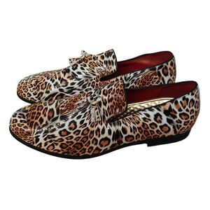 Santimon Men's Cheetah Tassel Dress Shoes in Dust Bag Size 46